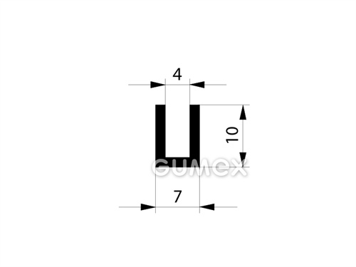Pryžový profil tvaru "U", 10x7/4mm, 70°ShA, EPDM, -40°C/+100°C, černý